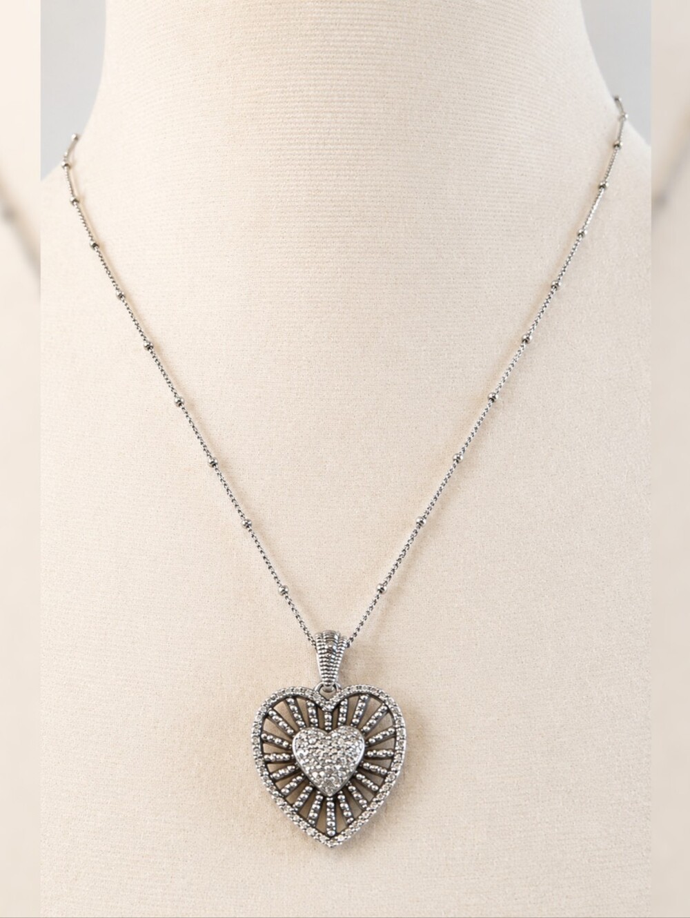 Brighton Illumina Silver Plate Heart Burst Pave Crystal Pendant Necklace